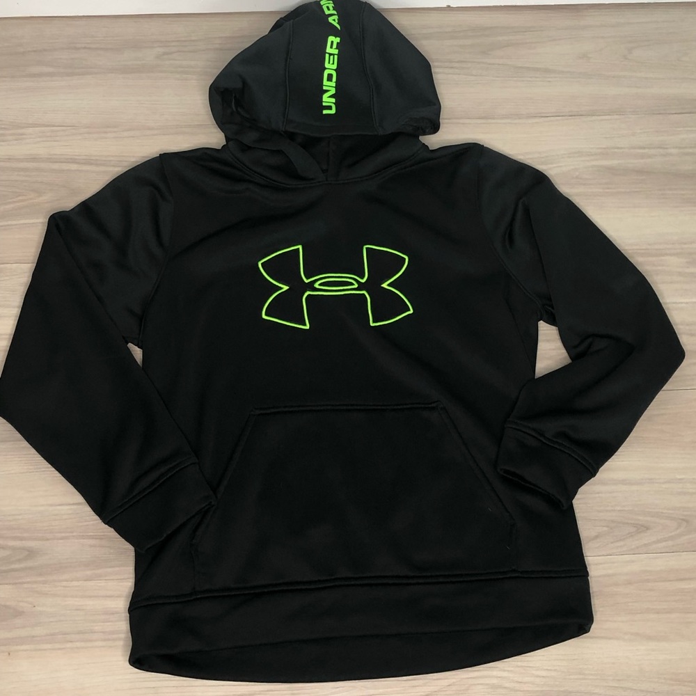 Under Armour hoodie black w/ neon green logo, YLG